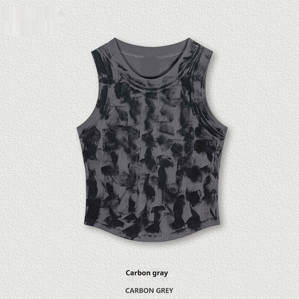 Tie-dye crop top
Sleeveless streetwear top
Edgy casual tank top
Grunge aesthetic top
Women's urban fashion
Trendy summer crop top