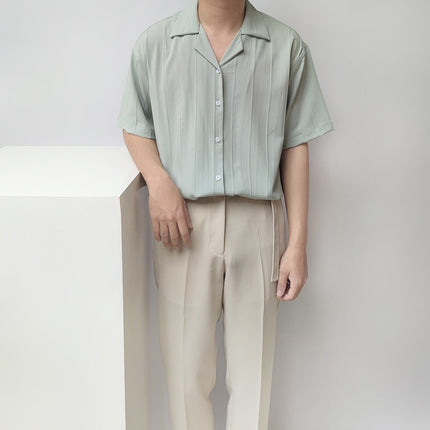 Camisa de manga corta abotonada para hombre: ligera, informal, de verano, con cuello cubano