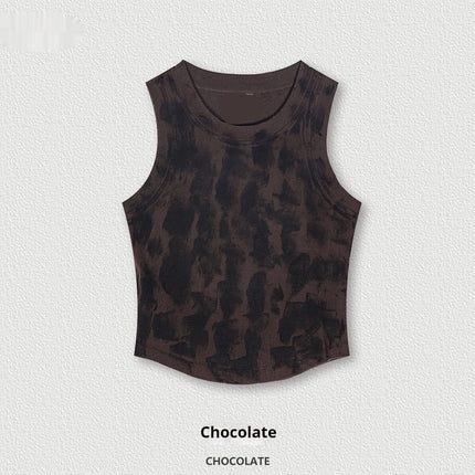 Tie-dye crop top
Sleeveless streetwear top
Edgy casual tank top
Grunge aesthetic top
Women's urban fashion
Trendy summer crop top