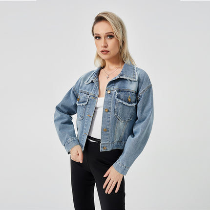 Chaqueta vaquera de manga larga para mujer, top de moda