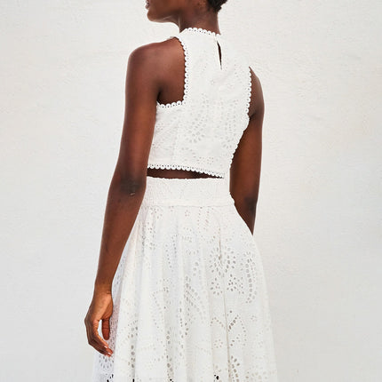 two-piece set
Crop top and maxi skirt
Elegant summer outfit
Eyelet lace dress set
Wedding guest outfit
Vacation fashion dressVacation dress for women
Beach getaway outfit
Summer resort wear
Tropical vacation dress
Maxi skirt and crop top set