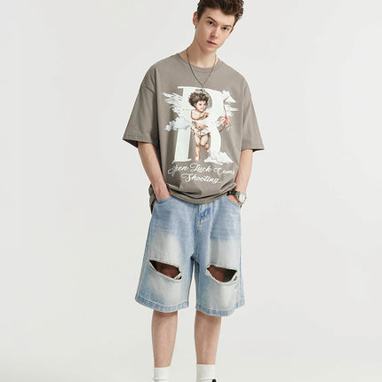 grunge-style denim shorts
men’s ripped denim shorts
streetwear shorts for men
loose fit denim shorts
retro ripped shorts
distressed denim shorts men