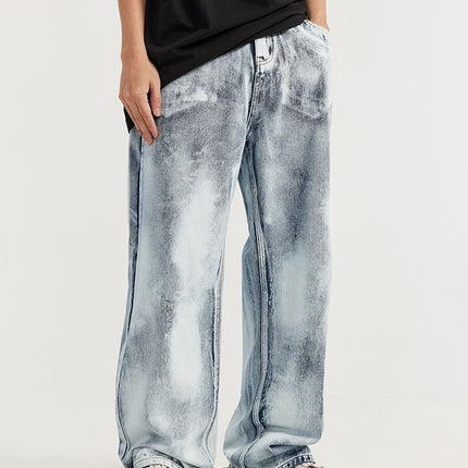 men's baggy jeans, acid-wash denim, vintage washed jeans, wide-leg jeans, streetwear denim, retro-style jeans, relaxed fit jeans, 90s fashion jeans.