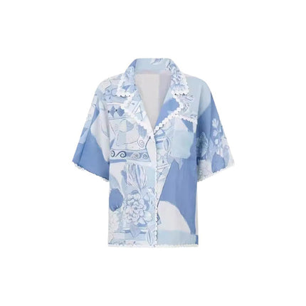 Conjunto de camisa estampada boho chic y pantalón ancho - Conjunto de verano para mujer