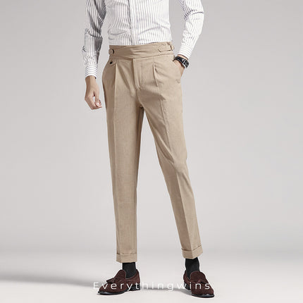 Men’s High-Waist Pleated Dress Pants – Vintage Tailored Fit for Business & Casual Wear