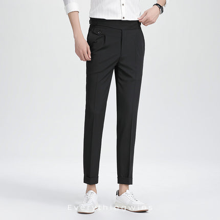 Men’s High-Waist Pleated Dress Pants – Vintage Tailored Fit for Business & Casual Wear