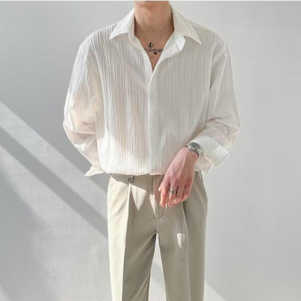 Camisa informal holgada de manga larga para hombre