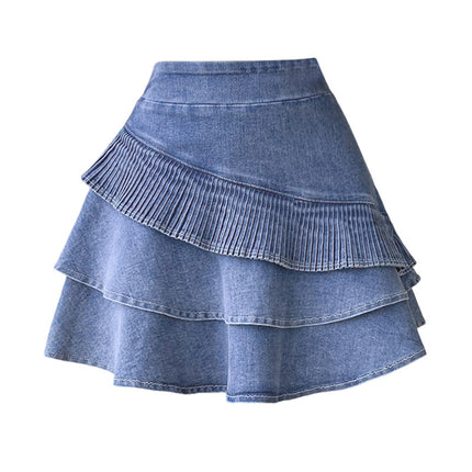 Pleated Skort, Denim Mini Skort, Layered Jean Skort, Built-in Shorts Skirt, High Waist Skort, Casual Streetwear Skirt, Girls Skort for Summer, Trendy Skorts for Women, Y2K Aesthetic Denim