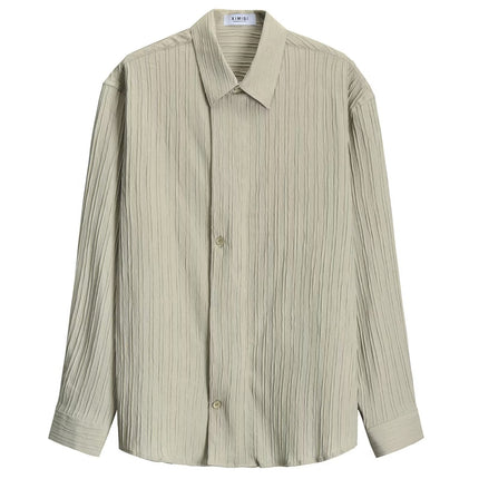 Camisa plisada de manga larga para hombre: elegante camisa texturizada con botones para uso casual y formal.