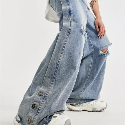 Vaqueros rotos de pierna ancha para hombre: estilo urbano vintage