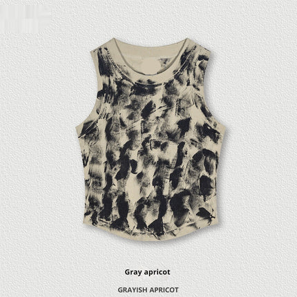 Tie-dye crop top
Sleeveless streetwear top
Edgy casual tank top
Grunge aesthetic top
Women's urban fashion
Trendy summer crop top