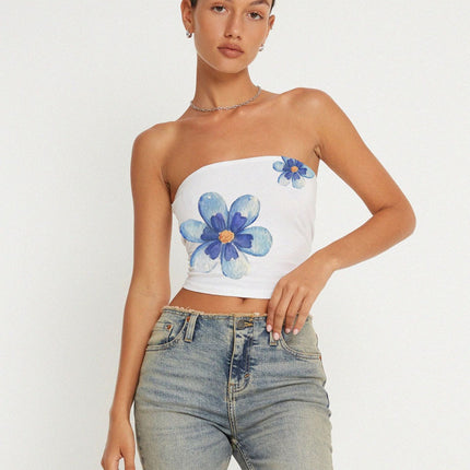 Floral print tube top
Strapless crop top
Summer bandeau top
Y2K fashion top
Trendy streetwear outfit