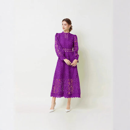 White lace midi dress
Elegant A-line dress
Long sleeve lace dress
Hollow-out lace dress
Chic party dress
Feminine midi dress
Vintage-inspired lace dress
Formal occasion dress
