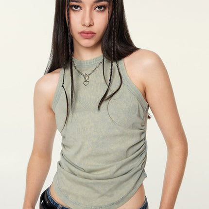 Women's sleeveless tops
Y2K fashion
Streetwear crop top
Ruched tank top
Vintage wash tank top
Edgy women's fashion
Trendy summer tops