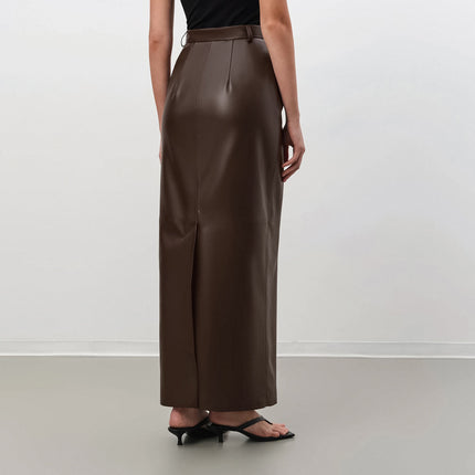 Faux Leather Skirt, Brown Pencil Skirt, Vegan Leather Maxi, Minimalist Fashion, PU Leather Skirt, High Waist Skirt, Fall Skirts, Streetwear Women, Chic Office Skirt