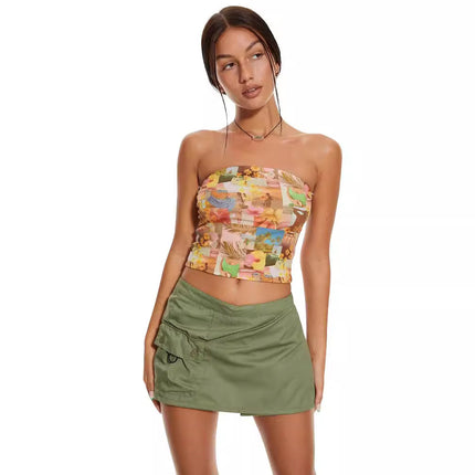 Floral print tube top
Strapless crop top
Summer bandeau top
Y2K fashion top
Trendy streetwear outfit