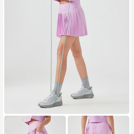 Athletic Skort, Pleated Tennis Skirt, Women’s Workout Skirt, Lilac Skirt with Shorts, High Waist Sportswear, Active Skirt with Pockets, Moisture-Wicking Skort, Gym Skirt, Sporty Skater Skirt, Running Skort for Women