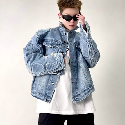 Men's ripped jacket,
Motorcycle denim jacket,
Ripped denim jacket, Casual outerwear,
Motorcycle jacket,
Stylish men's jacket,
Trendy denim jacket,
Essential outerwear,
Cool men's jacket,
Effortless style,
Timeless jacket,
Comfortable jacket,
Men's casual jacket,
Biker jacket,
Distressed denim jacket,
Quality denim,
Bold design,
