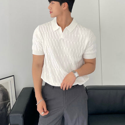 Men's knit polo shirt
Cable knit short sleeve polo
Classic men's polo shirt
Business casual polo for men
Smart-casual knitwear
Fashionable polo shirts for men