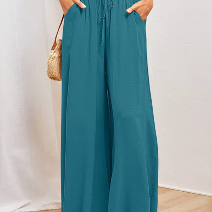 Drawstring Wide Leg Palazzo Pants - High Waisted Beach Trousers