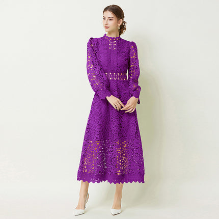 White lace midi dress
Elegant A-line dress
Long sleeve lace dress
Hollow-out lace dress
Chic party dress
Feminine midi dress
Vintage-inspired lace dress
Formal occasion dress