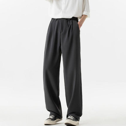 Men’s wide-leg trousers
High-waist pleated pants
Relaxed-fit dress pants
wide-leg formal trousers
Fashionable men’s pleated pants