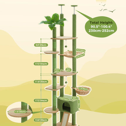 Cactus Cat Tree Floor to Ceiling Cat Tower – Adjustable Climbing, Scratching & Lounging Playhouse