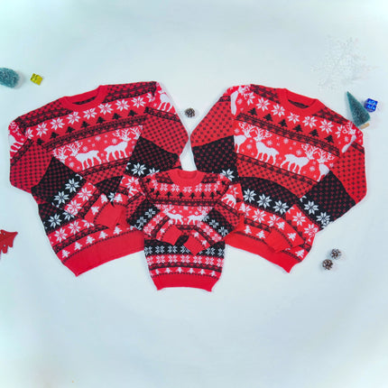 Matching Couple Christmas Reindeer Knitted Sweater Set Festive Holiday Pullover