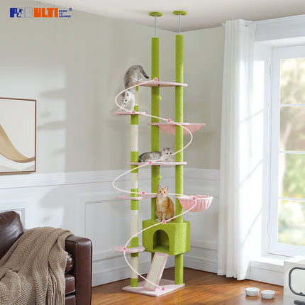Cactus Cat Tree Floor to Ceiling Cat Tower – Adjustable Climbing, Scratching & Lounging Playhouse