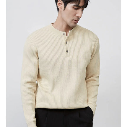 Men’s Ribbed Knit Henley Sweater – Casual Pullover for Fall & Winter