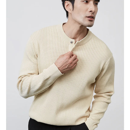 Men’s Ribbed Knit Henley Sweater – Casual Pullover for Fall & Winter