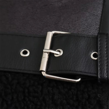 Women’s Faux Leather Shearling Jacket Warm Winter Biker Coat with Belt