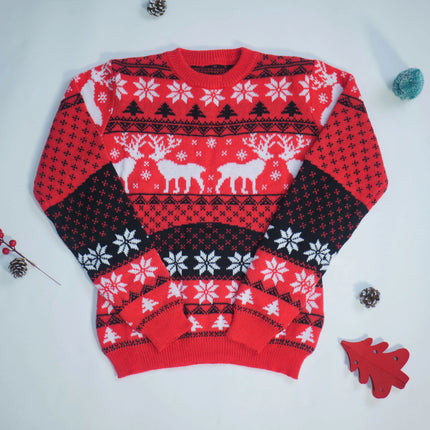 Matching Couple Christmas Reindeer Knitted Sweater Set Festive Holiday Pullover