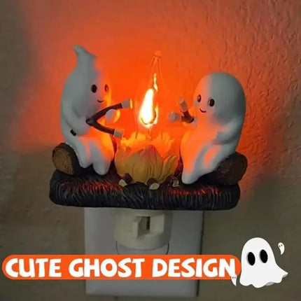 Halloween Ghost Night Light Plug In Cute Ghosts Sitting Around Campfire LED Night Lamp