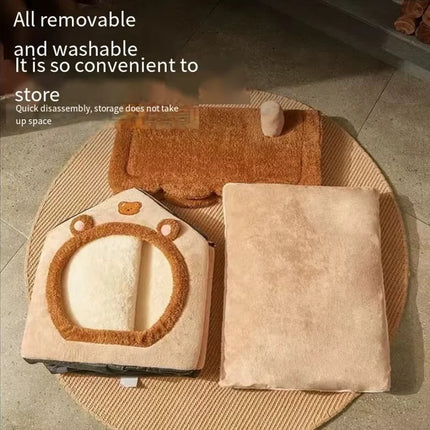 Cute Bear House Cat Bed – Soft & Cozy Indoor Pet House for Cats & Small Dogs