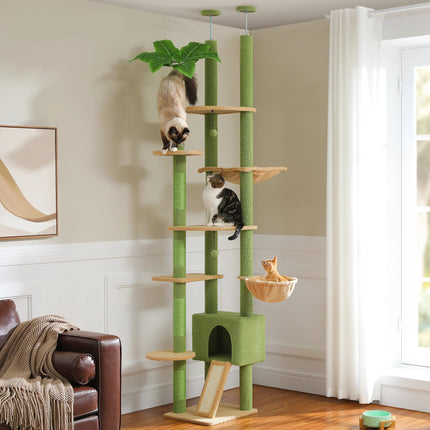 Cactus Cat Tree Floor to Ceiling Cat Tower – Adjustable Climbing, Scratching & Lounging Playhouse