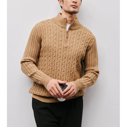 Men’s Gray Half-Zip Knitted Sweater | Cable Knit Pullover for Winter