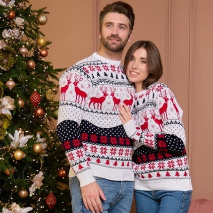 Matching Couple Christmas Reindeer Knitted Sweater Set Festive Holiday Pullover