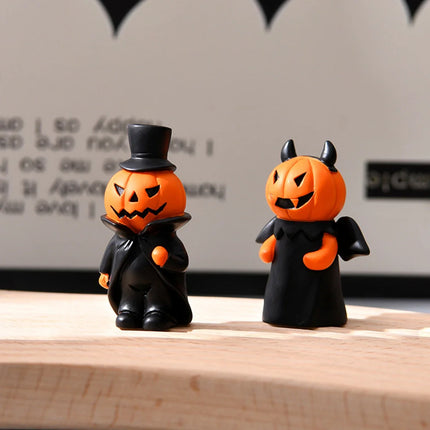 Halloween Pumpkin Figurines Set – 3pcs Cute Devil, Witch & Vampire Decorations