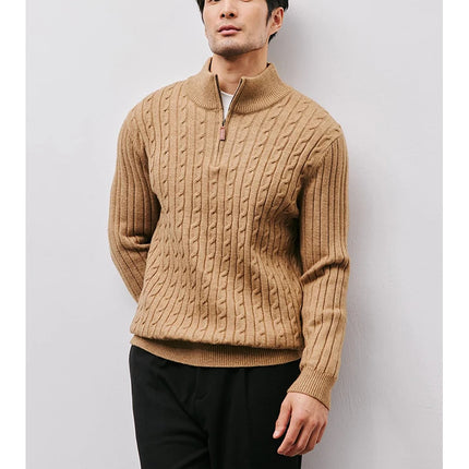 Men’s Gray Half-Zip Knitted Sweater | Cable Knit Pullover for Winter
