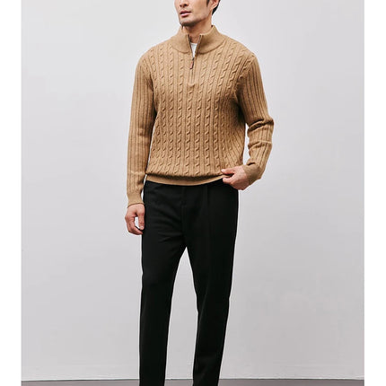 Men’s Gray Half-Zip Knitted Sweater | Cable Knit Pullover for Winter