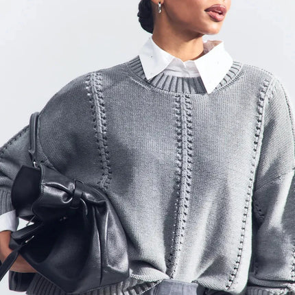 Chic Knit Sweater with White Collar Layered Look | Trendy Pleated Skirt Outfit