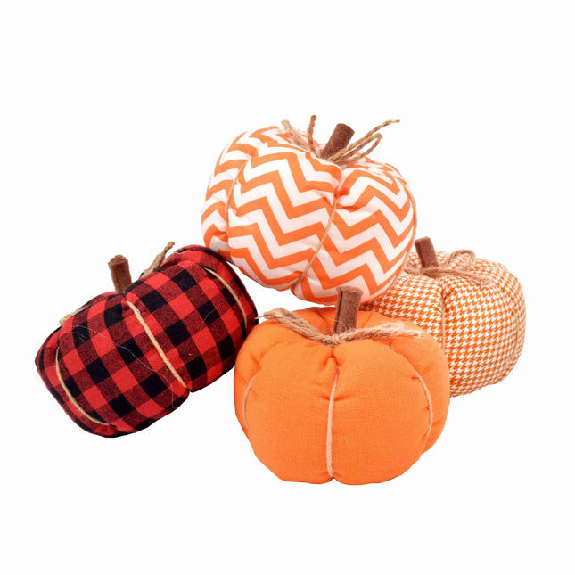 Fabric Cute Pumpkin Set of 4 Halloween Fall Decorative Plush Pumpkins for Table Centerpiece