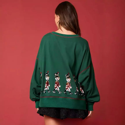 Women’s Christmas Marching Soldiers Sweatshirt Cozy Holiday Pullover Top Winter Fashion Sweater