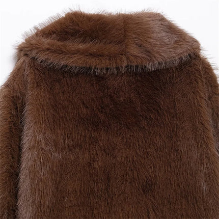 Women’s Brown Faux Fur Jacket Warm Plush Winter Coat