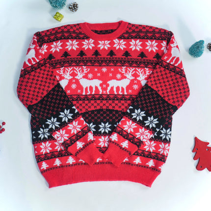 Matching Couple Christmas Reindeer Knitted Sweater Set Festive Holiday Pullover