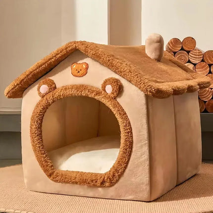 Cute Bear House Cat Bed – Soft & Cozy Indoor Pet House for Cats & Small Dogs