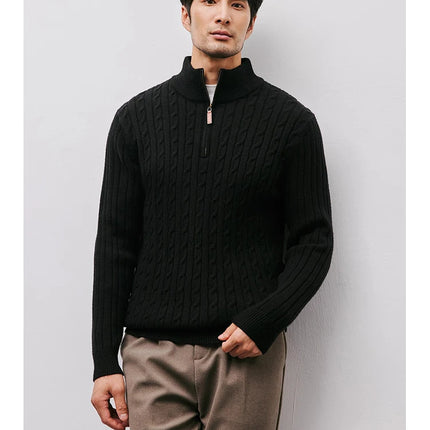 Men’s Gray Half-Zip Knitted Sweater | Cable Knit Pullover for Winter