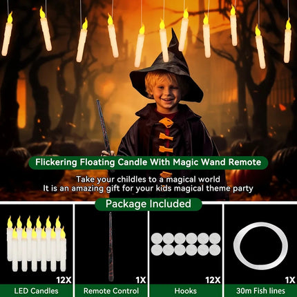 Halloween Floating Candle Set | Hanging LED Electric Candles with Remote Control Wand