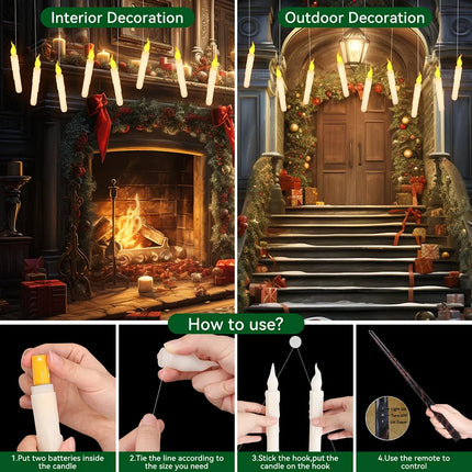 Halloween Floating Candle Set | Hanging LED Electric Candles with Remote Control Wand